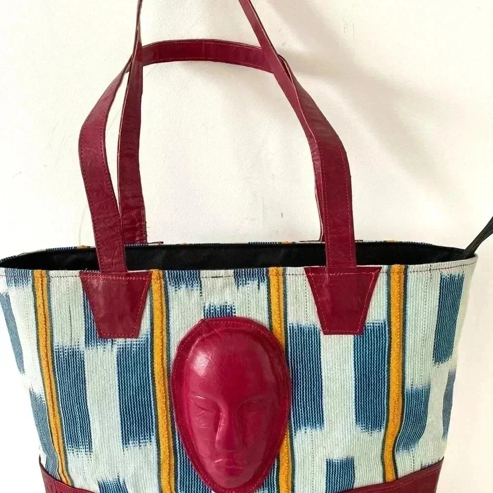 Handmade cloth leather satchel handbag